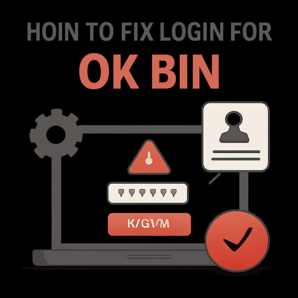 An educational diagram outlining the steps to troubleshoot Ok Bin login problems.