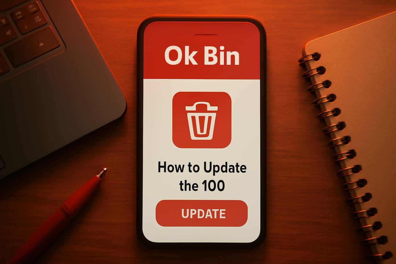 An informative visual about updating the Ok Bin App.